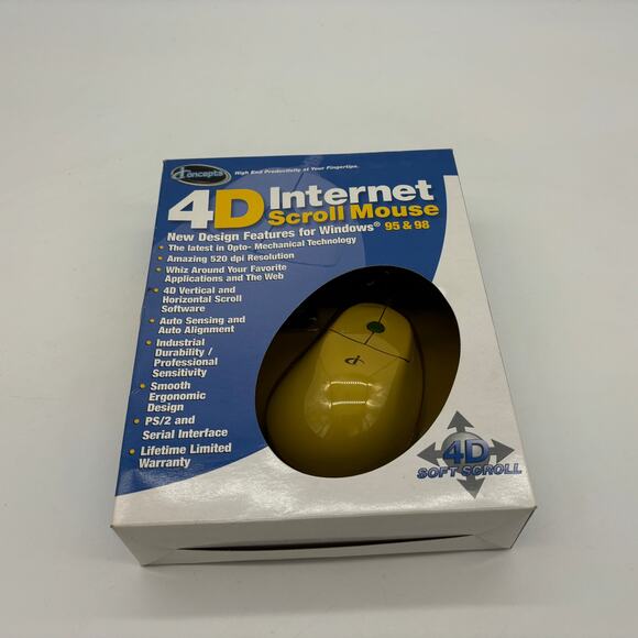 Vtg Iconcepts 4D Internet Soft Scroll Mouse Windows 95 98 Computer Laptop 520dpi - Picture 1 of 8